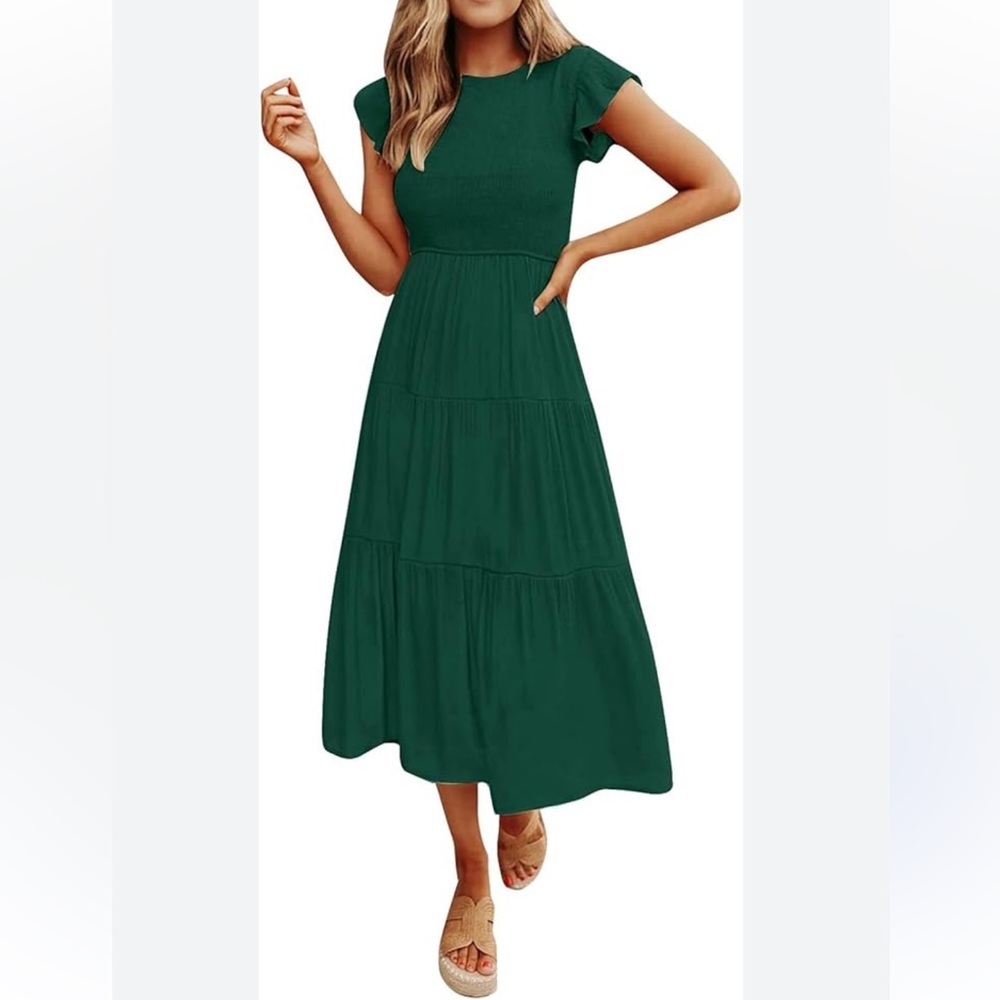 Merokeety Green Tiered Dress